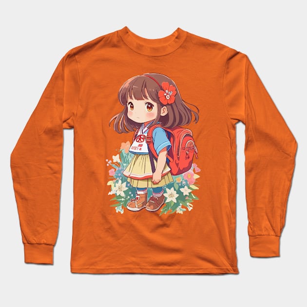 Back to school. Little Schoolgirl. Long Sleeve T-Shirt by CatCoconut-Art